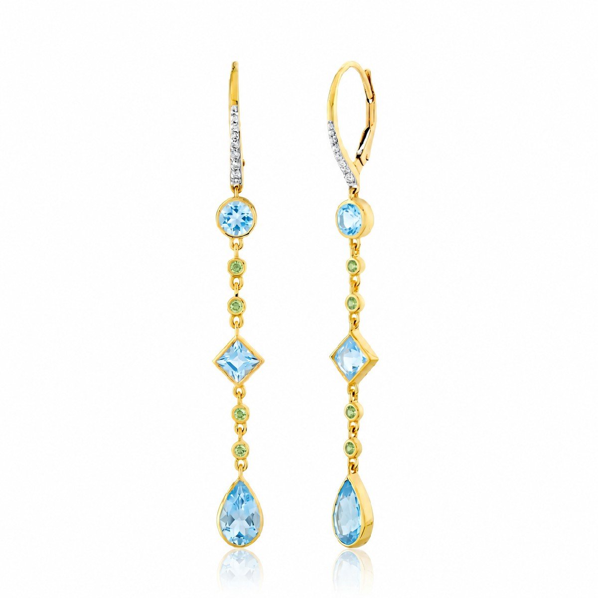 Blue Topaz Multi Shape Drop Earrings With Tsavorite