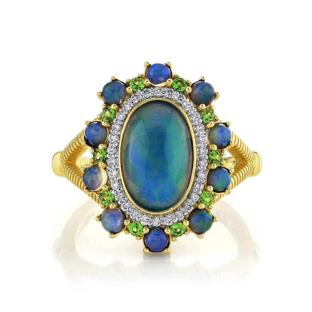 Ethiopian Opal Ring With Diamonds And Tsavorite