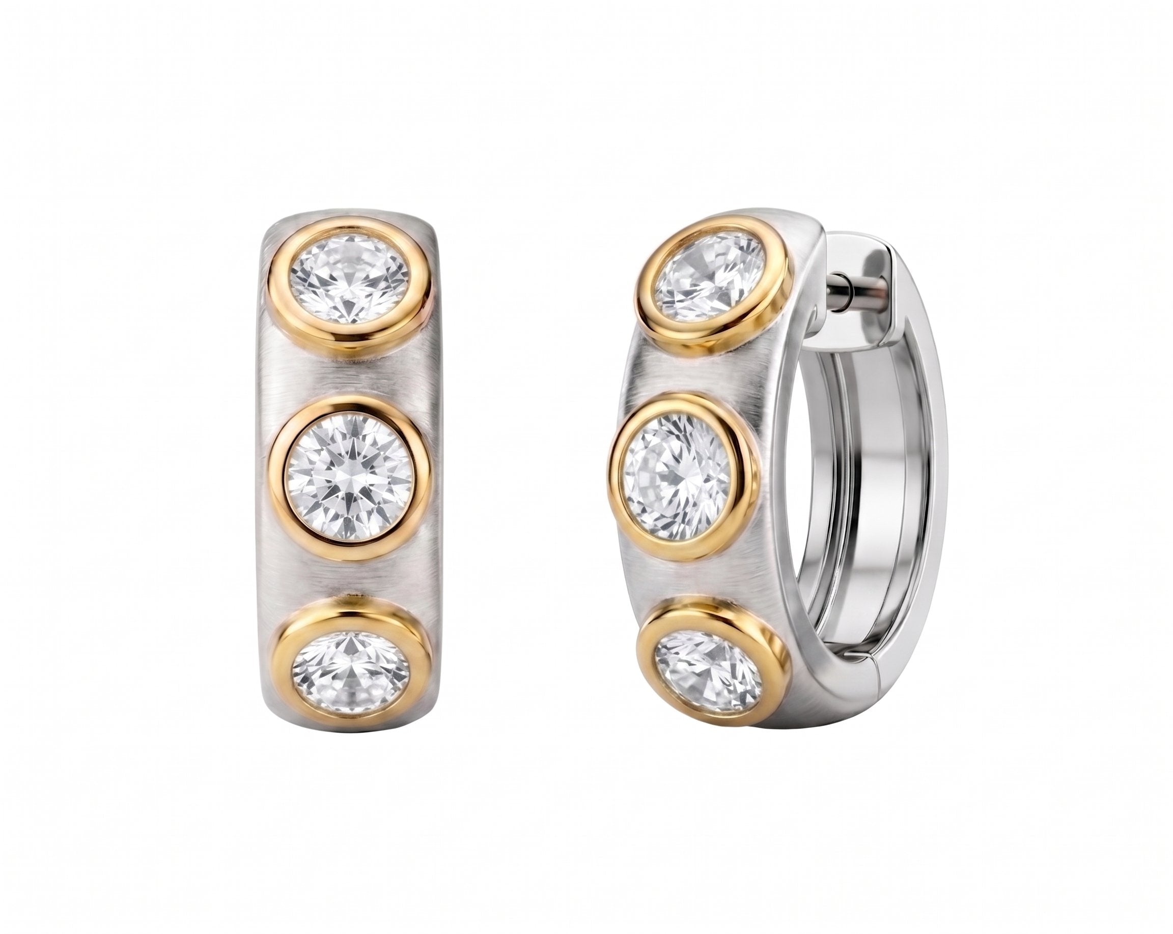 White Topaz Bezel Set Mix Metal Hoops