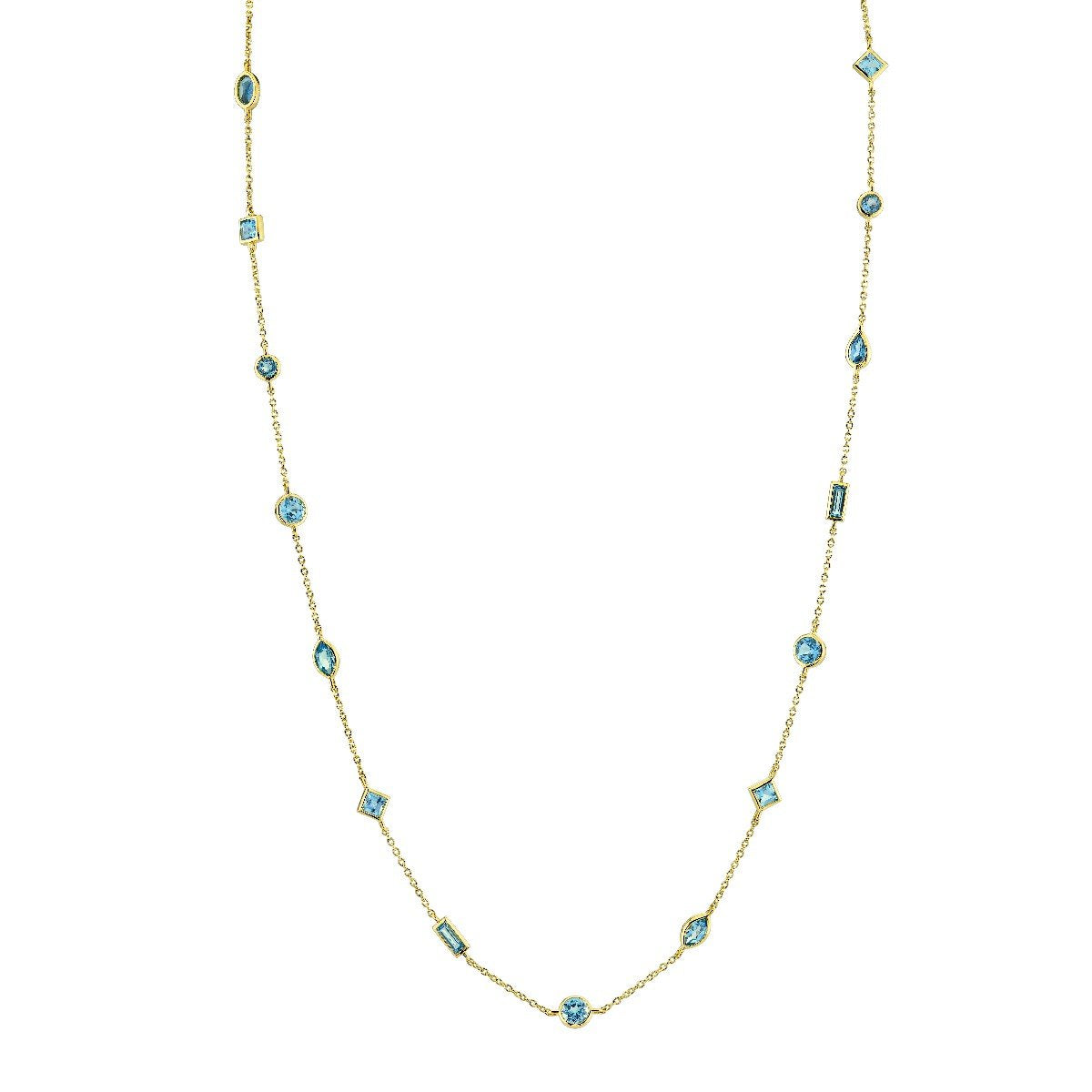 Bezel Set Mixed Shape Swiss Blue Topaz Chain