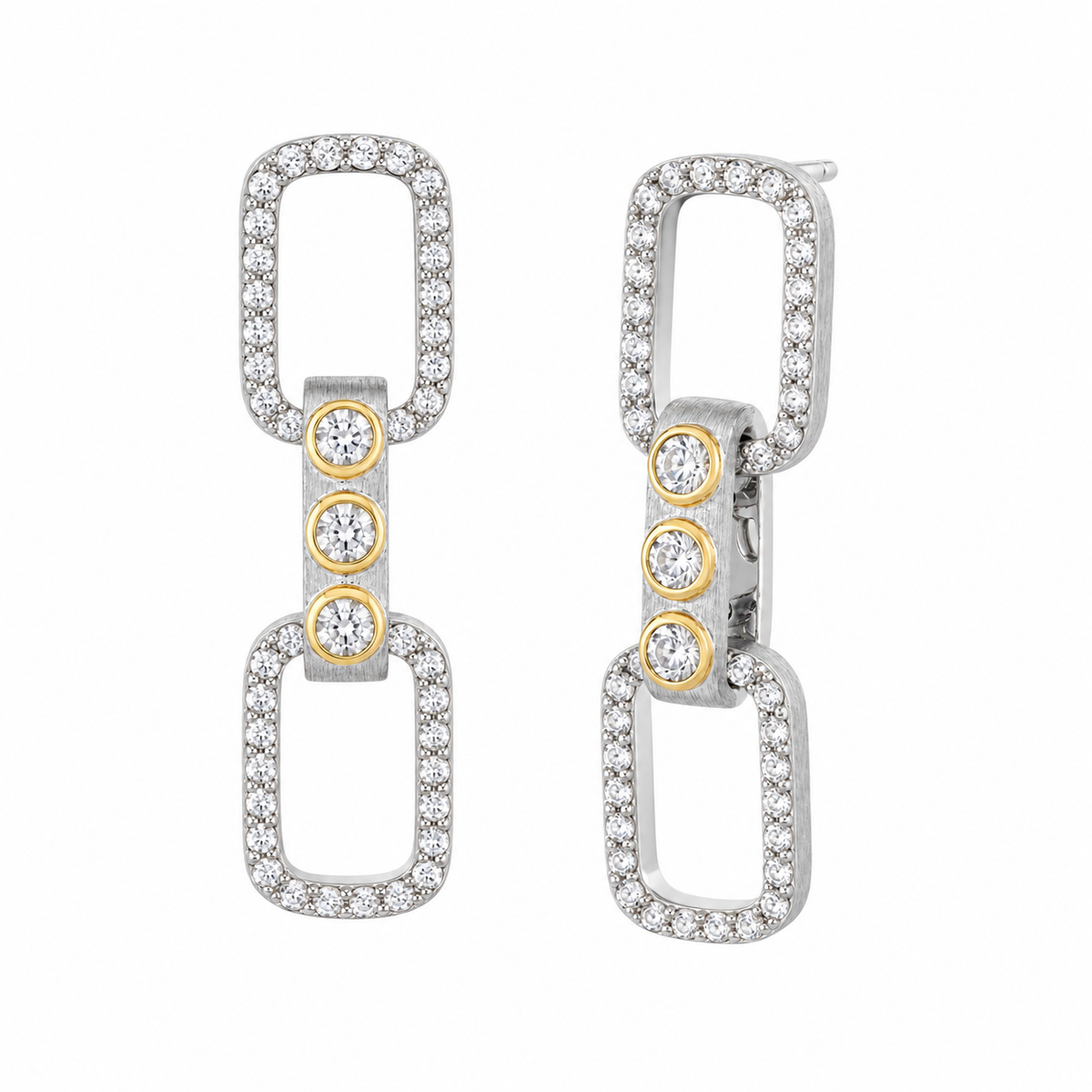 Mixed Metal White Topaz Link Earrings