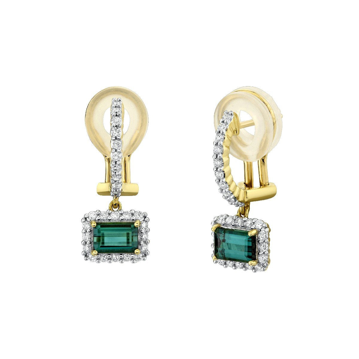 Green Tourmaline Emerald Cut Earrings With Diamond