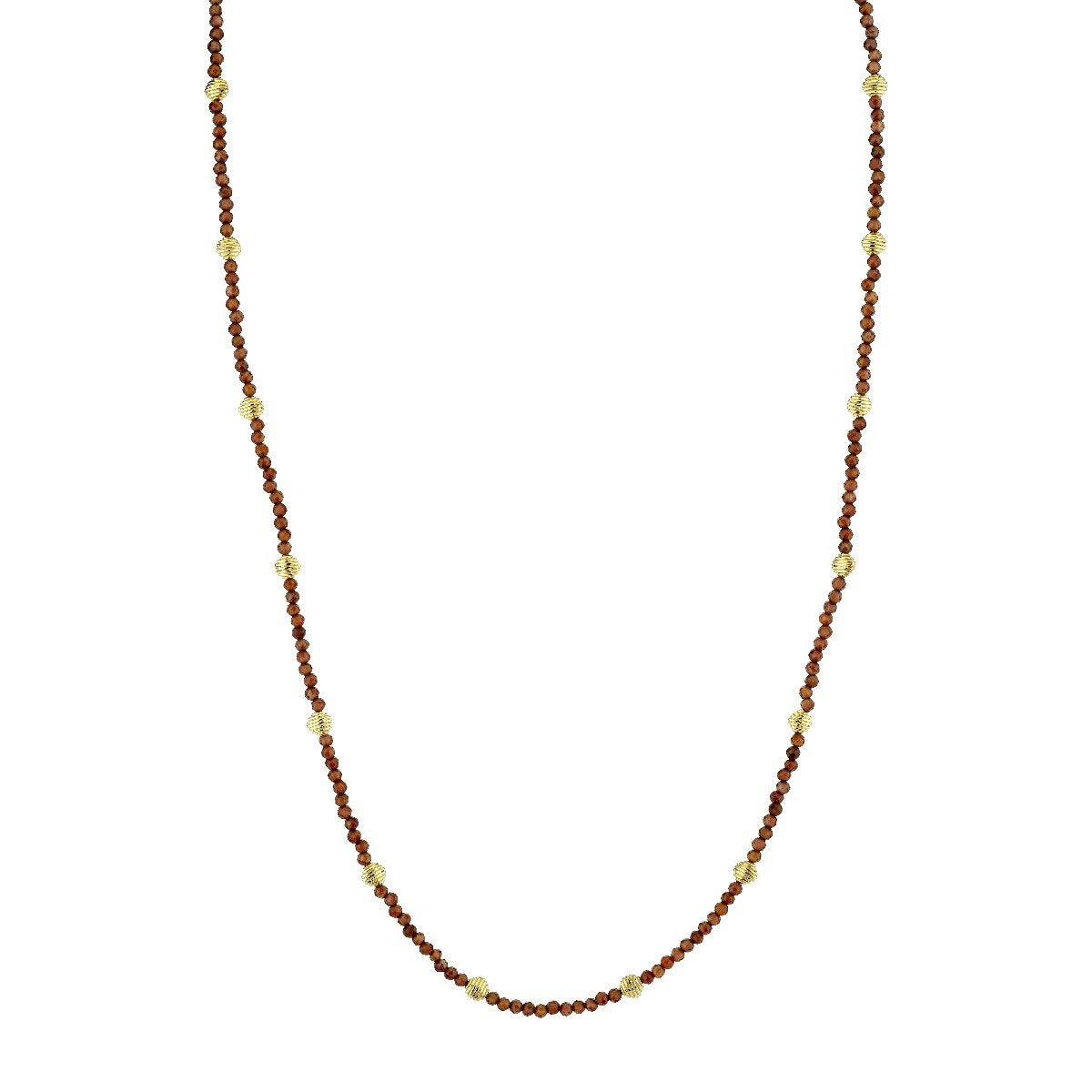 Red Zircon Bead Necklace With Gold Strie Stations