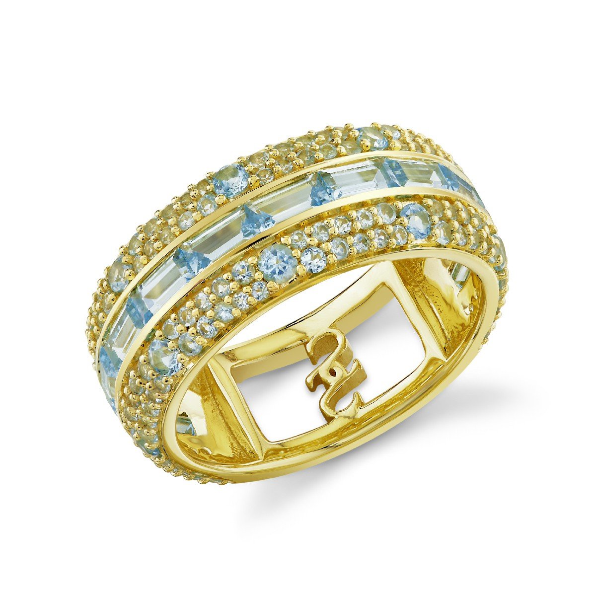 Blue Topaz Baguette Band With Pave