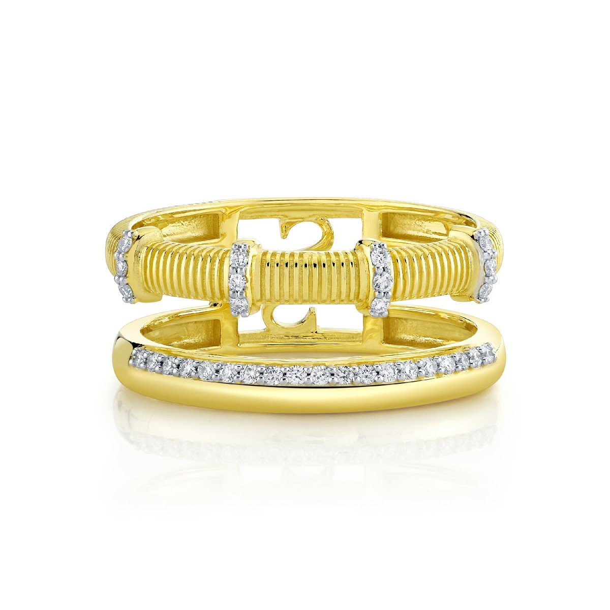 Strie Gold And Diamond Double Row Band
