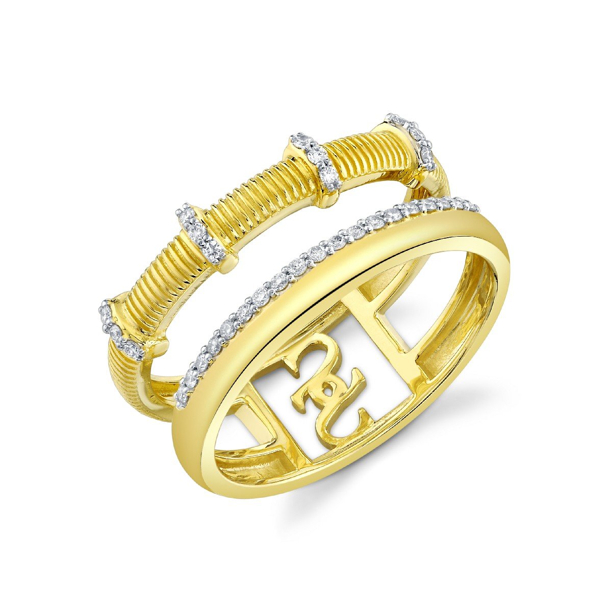 Strie Gold And Diamond Double Row Band