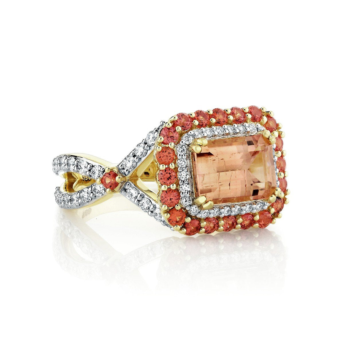 Namibia Tourmaline Ring With Diamonds And Copper Sapphires