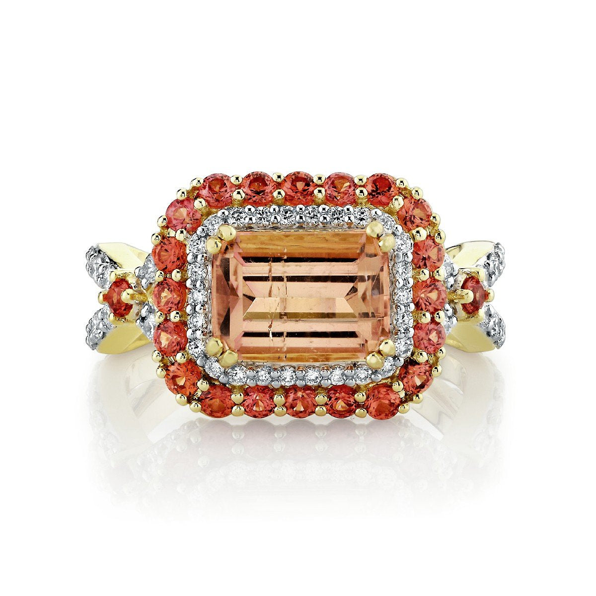 Namibia Tourmaline Ring With Diamonds And Copper Sapphires