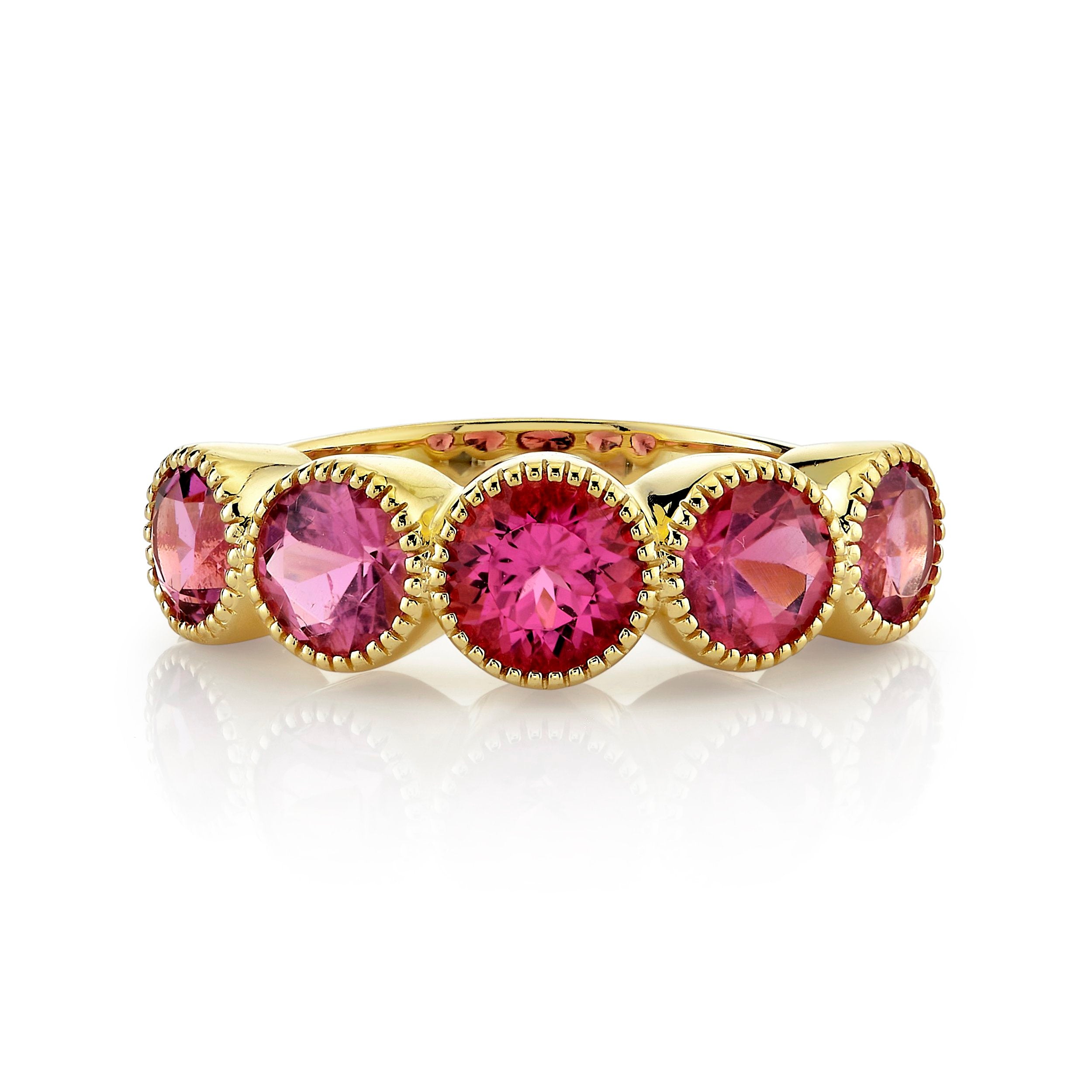 Bezel Set Pink Tourmaline Band With Diamonds