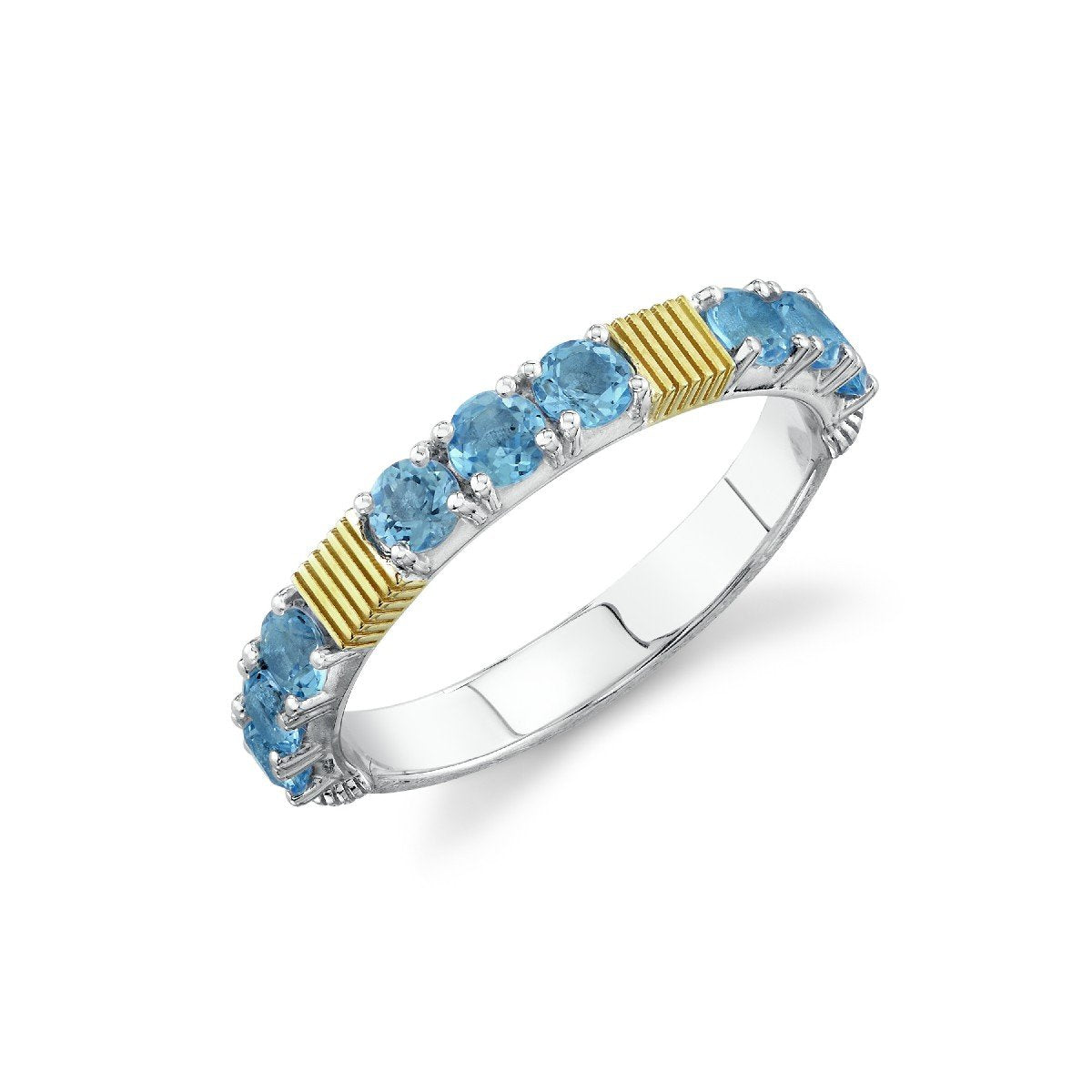 Swiss Blue Topaz & 18K Yellow Gold Strie Station Band