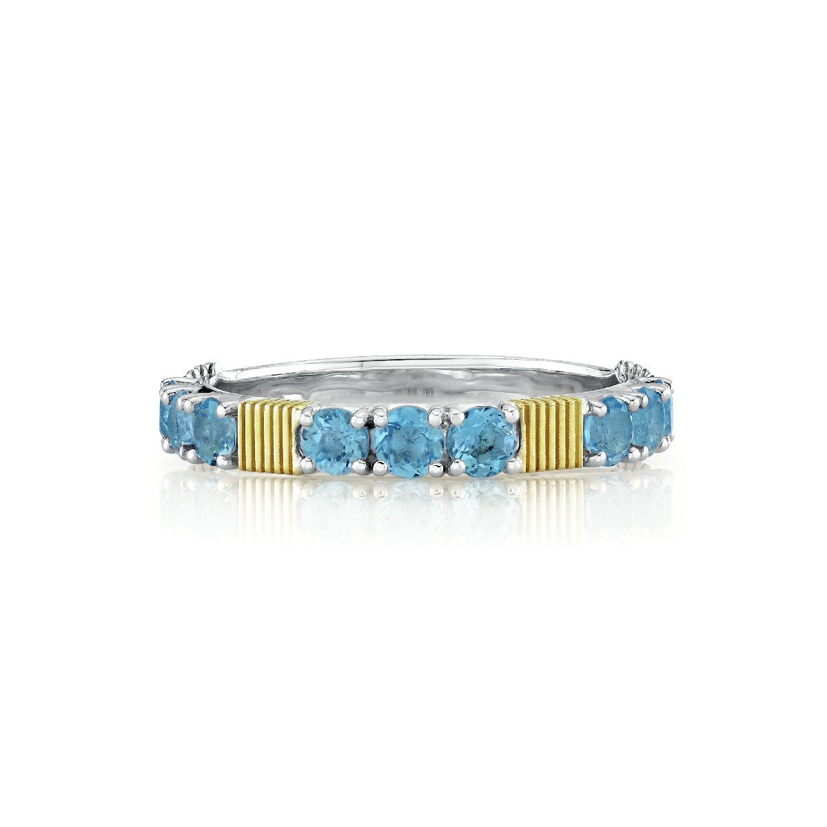 Swiss Blue Topaz & 18K Yellow Gold Strie Station Band
