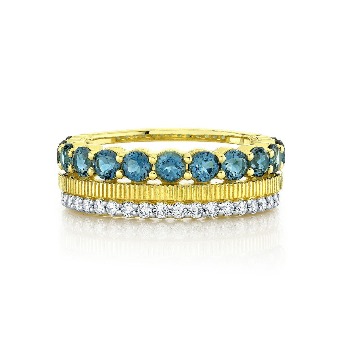 London Blue Topaz & Diamond Triple Row Band