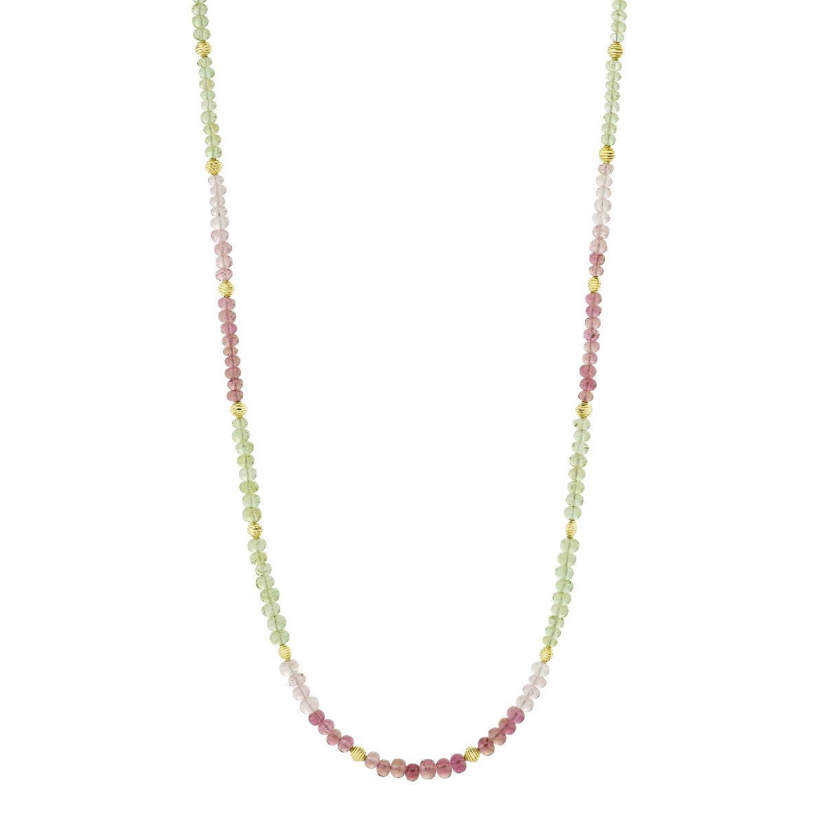 Watermelon Tourmaline Bead Necklace With Gold Strie Stations
