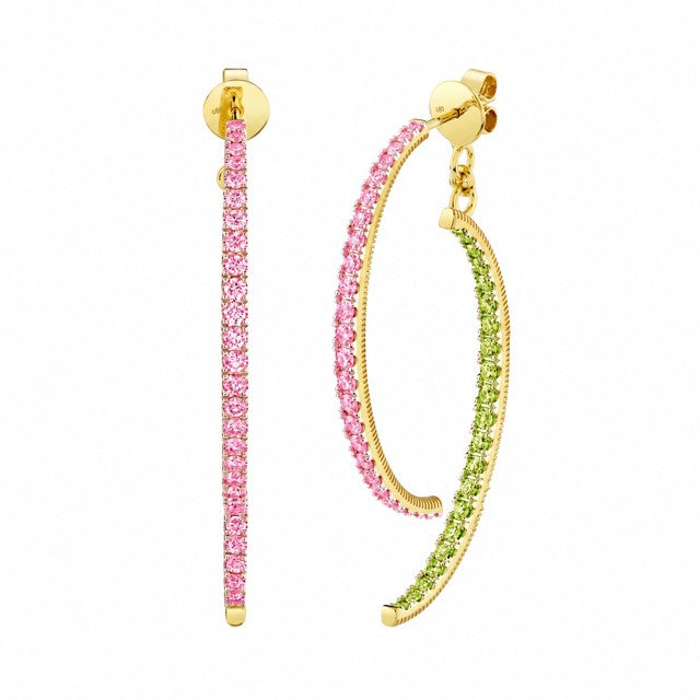 40mm Pink Sapphire And Light Tsavorite Crescent Moon Earrings