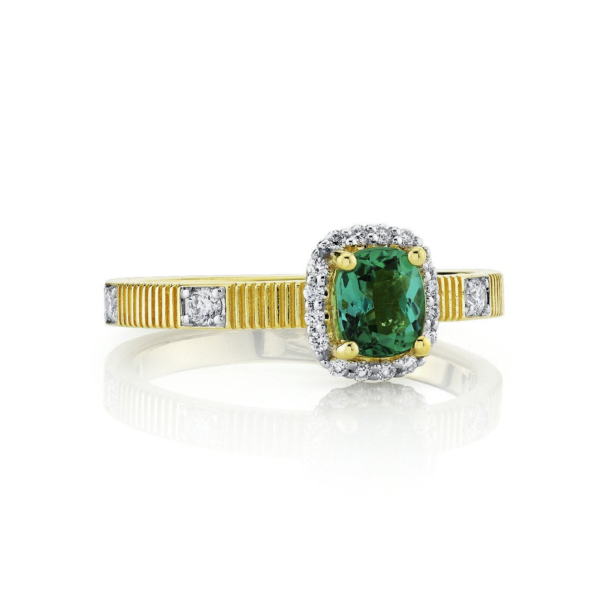 Blue Green Tourmaline Ring With Diamond Halo Ring