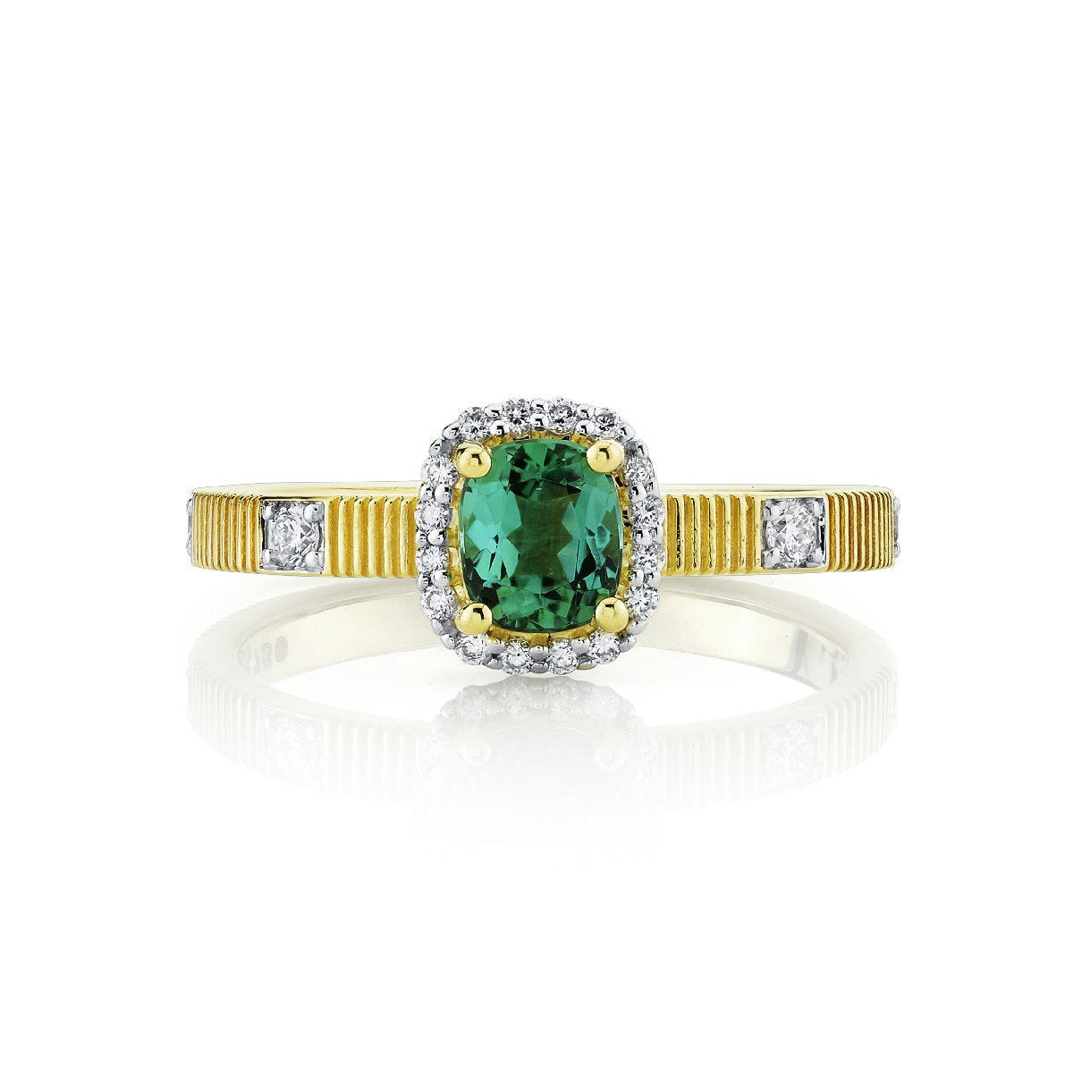 Blue Green Tourmaline Ring With Diamond Halo Ring