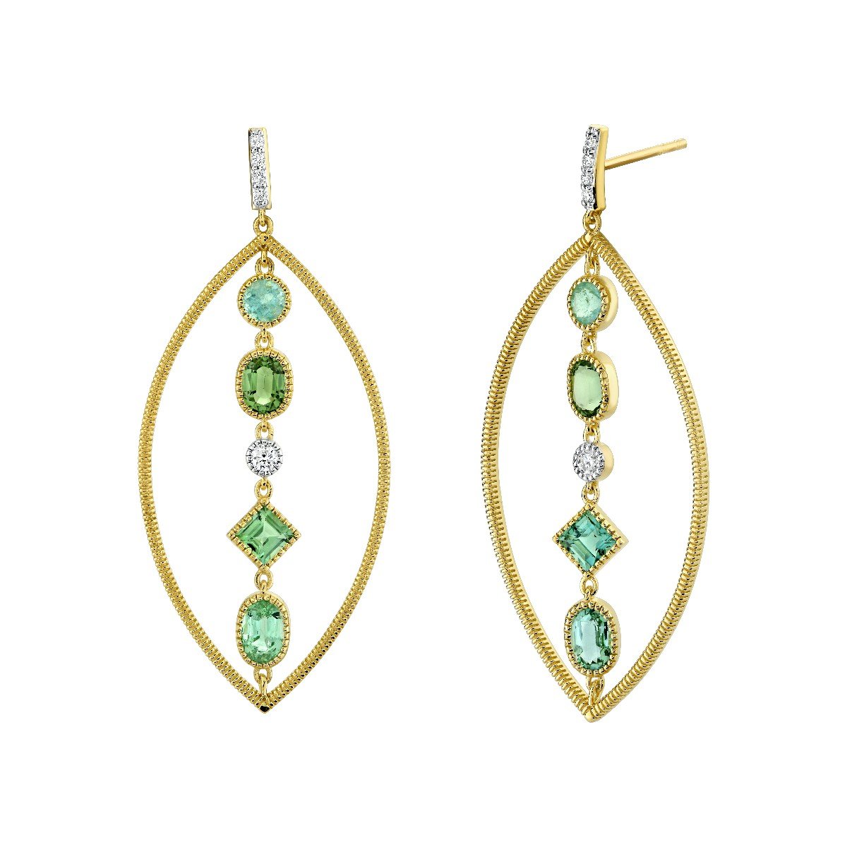 Gold Marquis Frame Earrings With Tourmaline Center