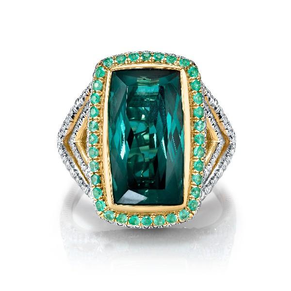 Green Tourmaline Ring With Paraiba And Diamonds