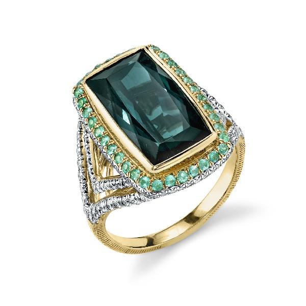 Green Tourmaline Ring With Paraiba And Diamonds