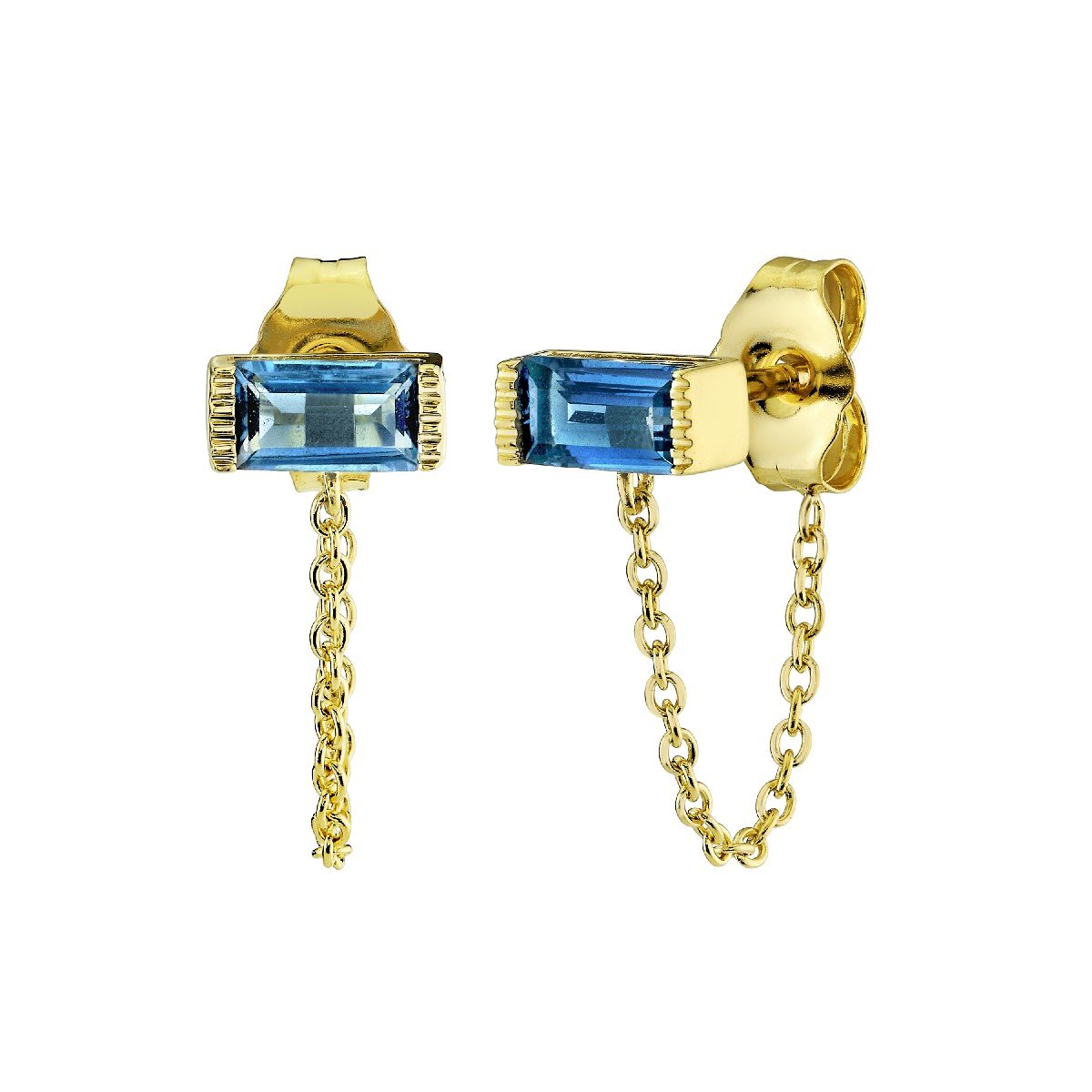 London Blue Topaz Baguette Chain Stud Earrings