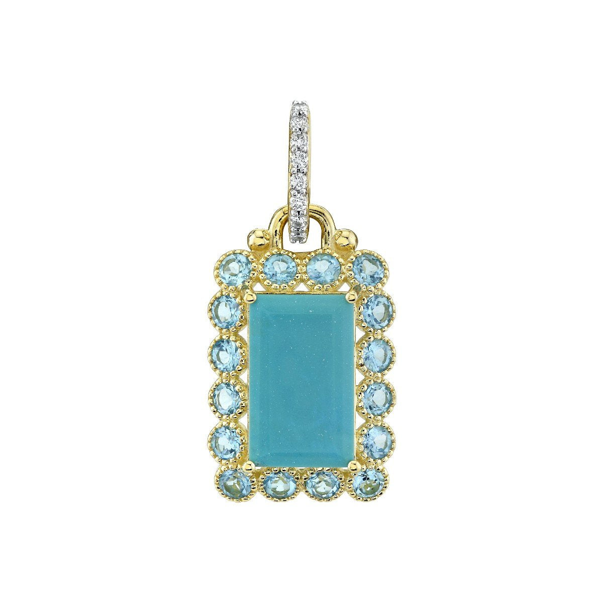 Turquoise Pendant With Bezel Set Swiss Blue Diamond Halo & Diamond Bale