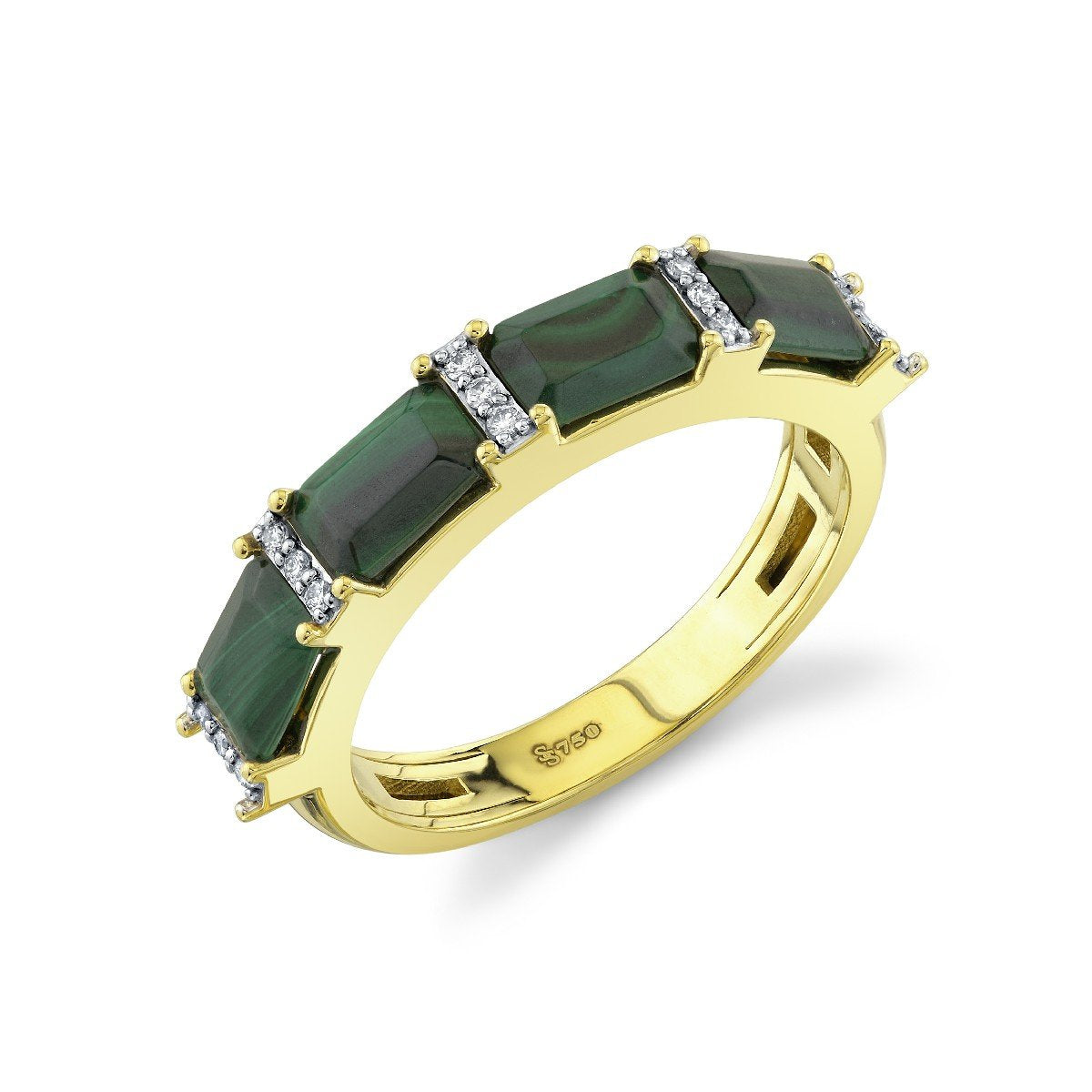 Emerald Cut Malachite Band With Diamonds
