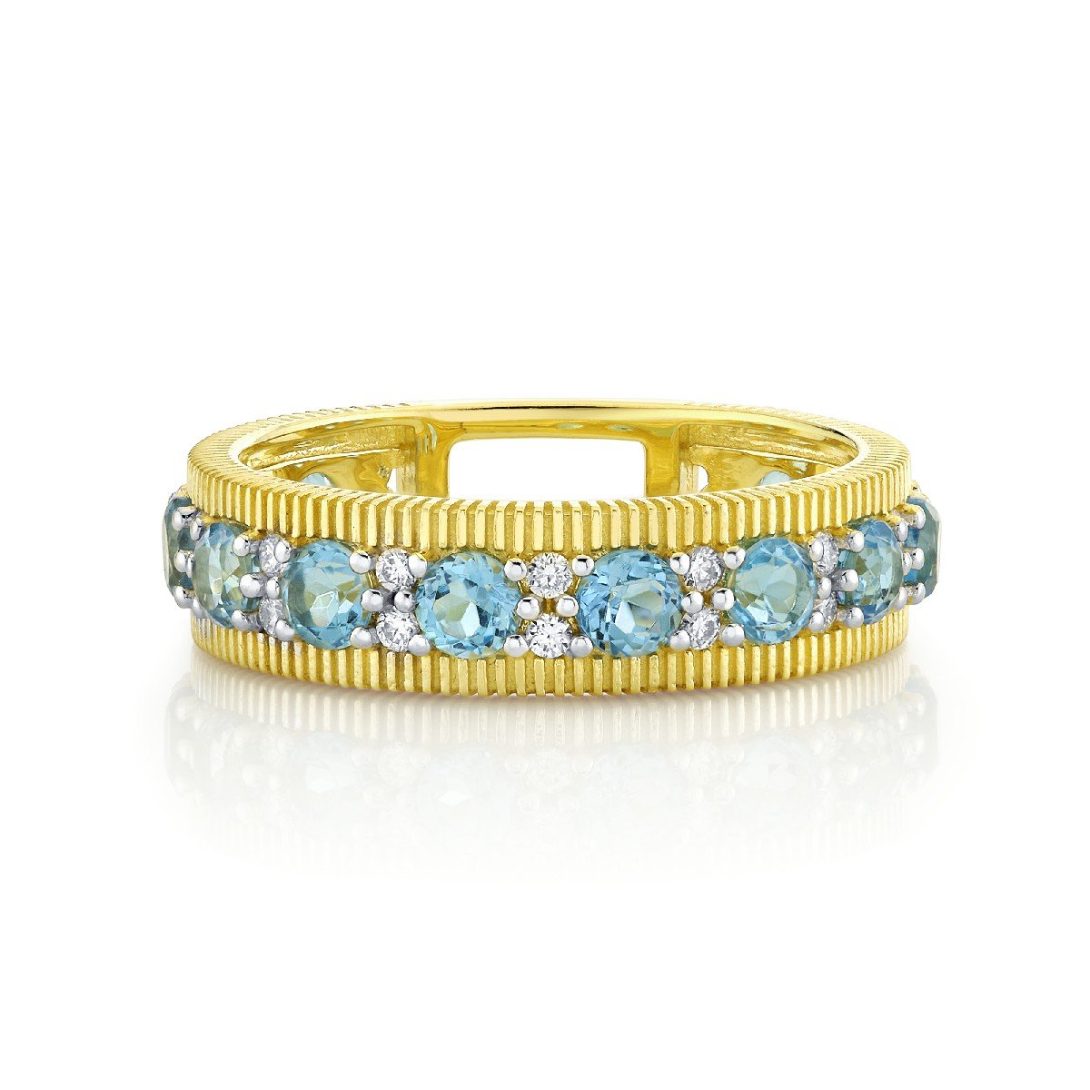 Swiss Blue Topaz And Diamond Band With Strie Edges