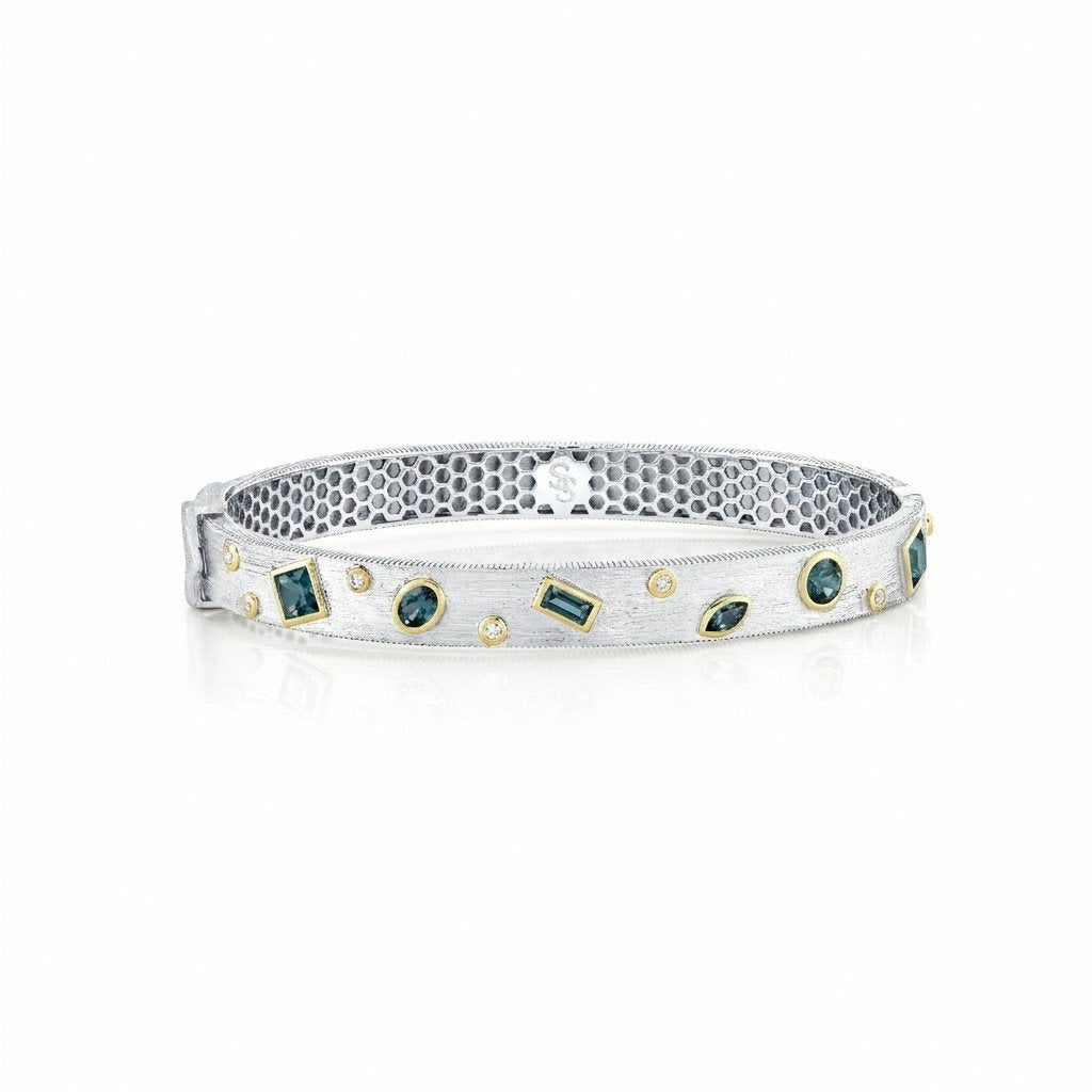 Mix Shape London Blue Topaz & Diamond Sterling Silver Bracelet