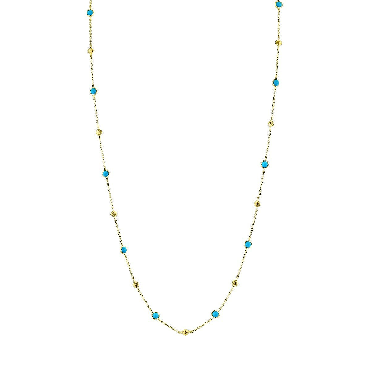 Bezel Set Turquoise Chain With Gold Strie Cushions