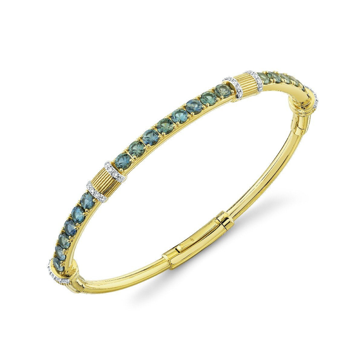 Blue Green Sapphire Bracelet With Diamonds