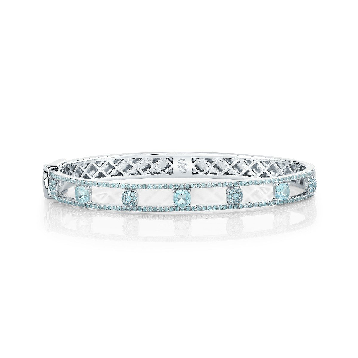 Sky Blue Topaz Cushion And Swiss Blue Pave Sterling Silver Bracelet