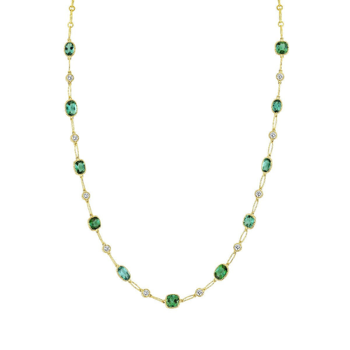 Seafoam Green Tourmaline And Diamond Link Chain