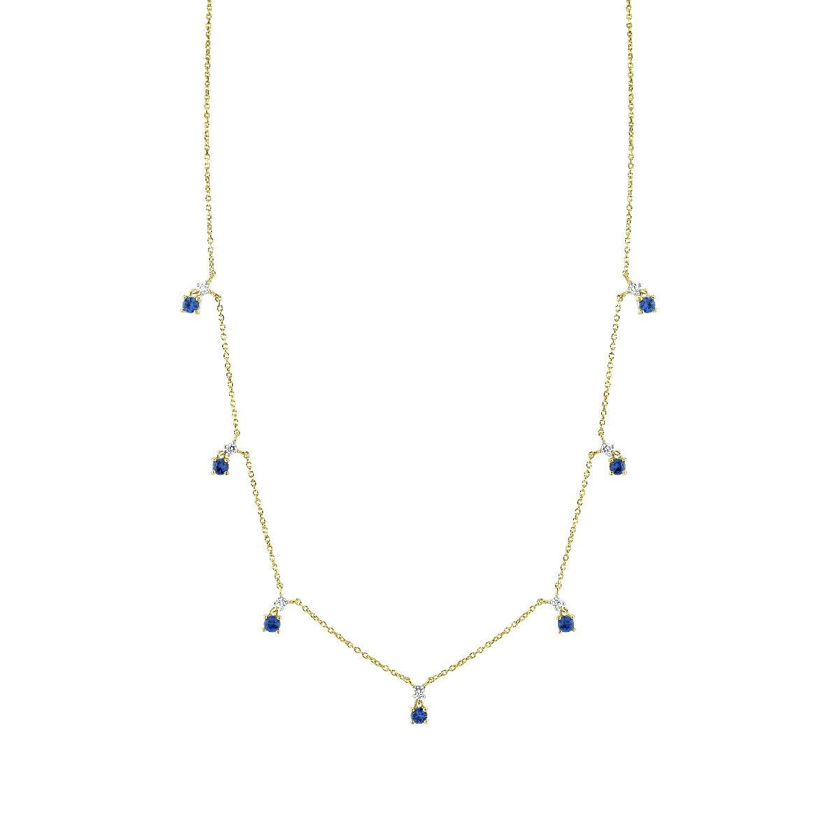 Diamond Chain With Hanging Blue Sapphires