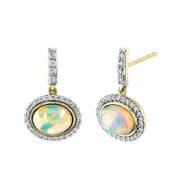 Bezel Set Opal Drop Earrings With Diamonds