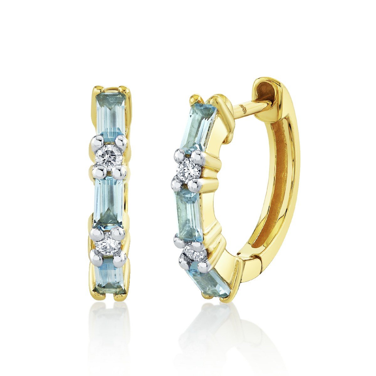 Swiss Blue Topaz Baguette And Diamond Huggies