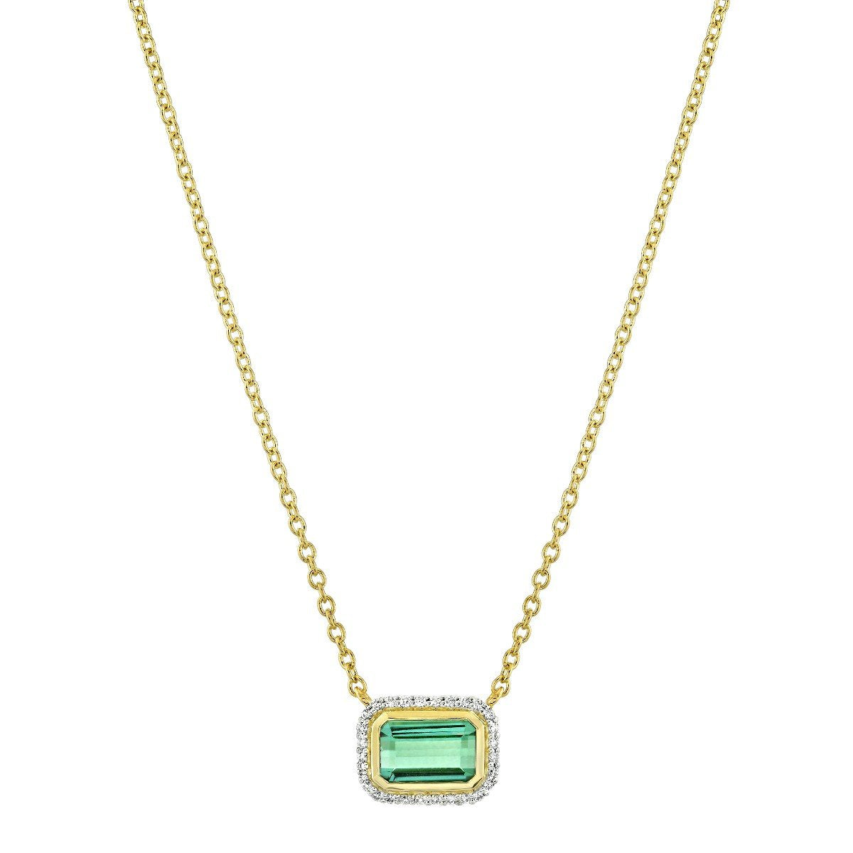 Green Tourmaline Emerald Cut Pendant With Diamonds