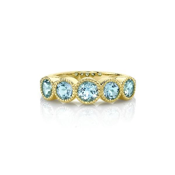 Bezel Set 5 Stone Sky Blue Topaz Band With Diamonds