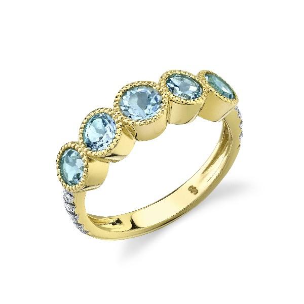 Bezel Set 5 Stone Sky Blue Topaz Band With Diamonds