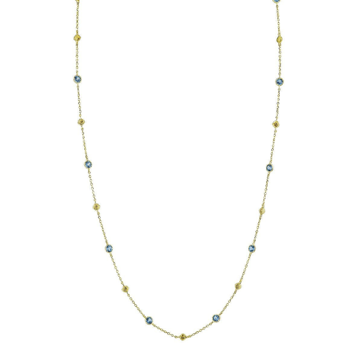 Bezel Set London Blue Topaz Chain With Gold Strie Cushions