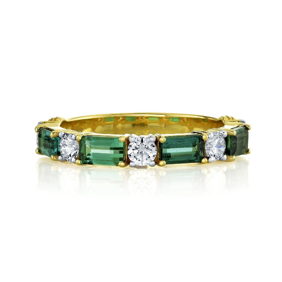 Blue Green Tourmaline Emerald Cut Band With Diamonds