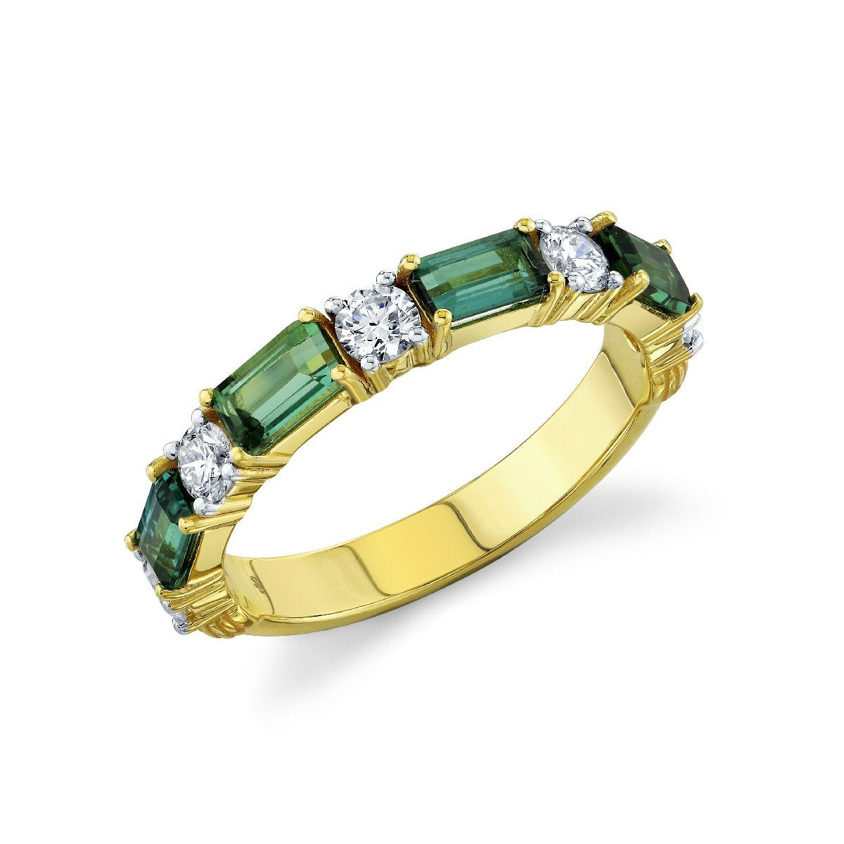 Blue Green Tourmaline Emerald Cut Band With Diamonds
