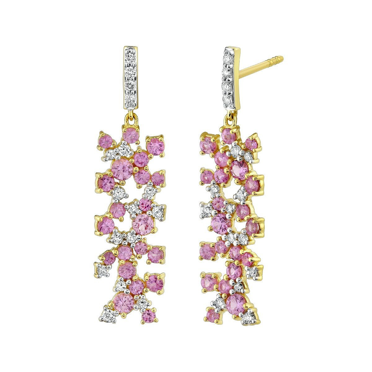 Pink Sapphire And Diamond Scattered Earrings