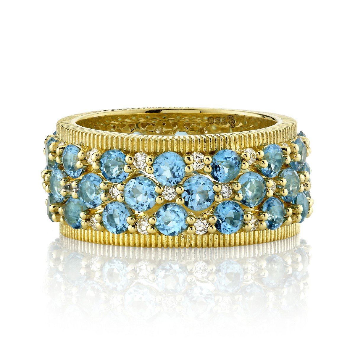 Swiss Blue Topaz & Diamond Eternity Guard Bands With Strie