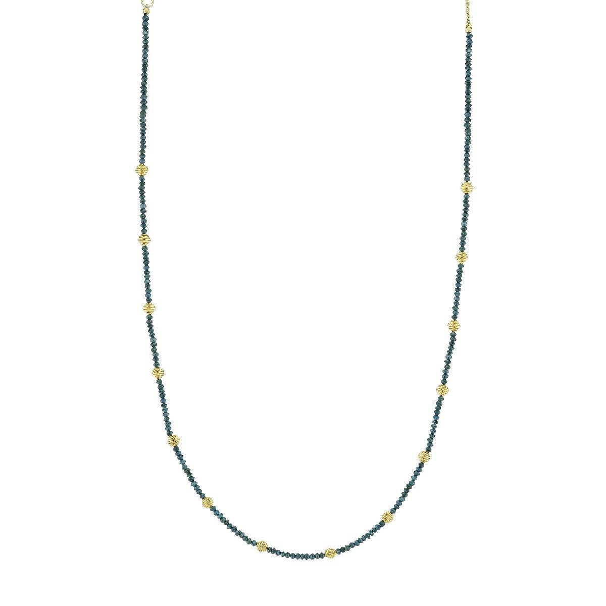 Blue Diamond Bead Necklace With Gold Strie Stations