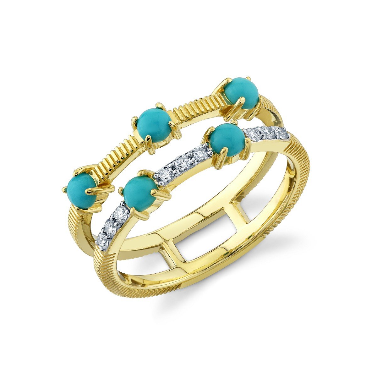 Turquoise And Diamond Double Row Band