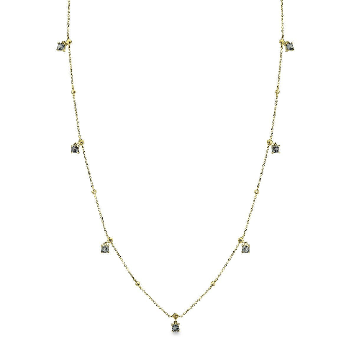 Gold Strie Cushion Chain With Hanging Grey Spinels