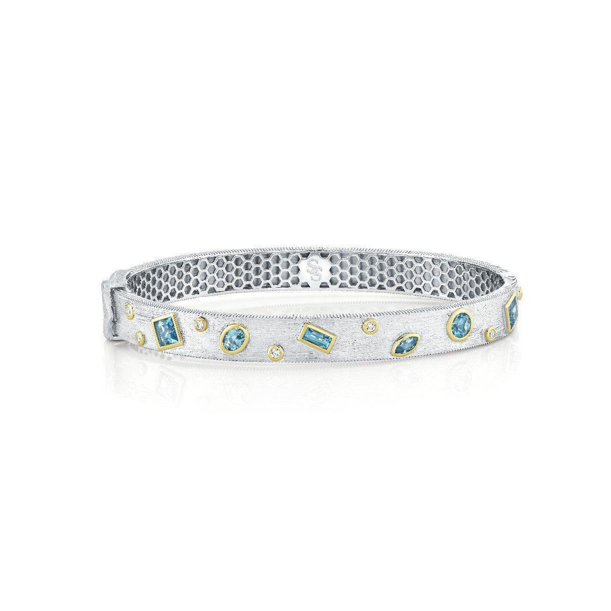 Mix Shape Swiss Blue Topaz & Diamond Sterling Silver Bracelet