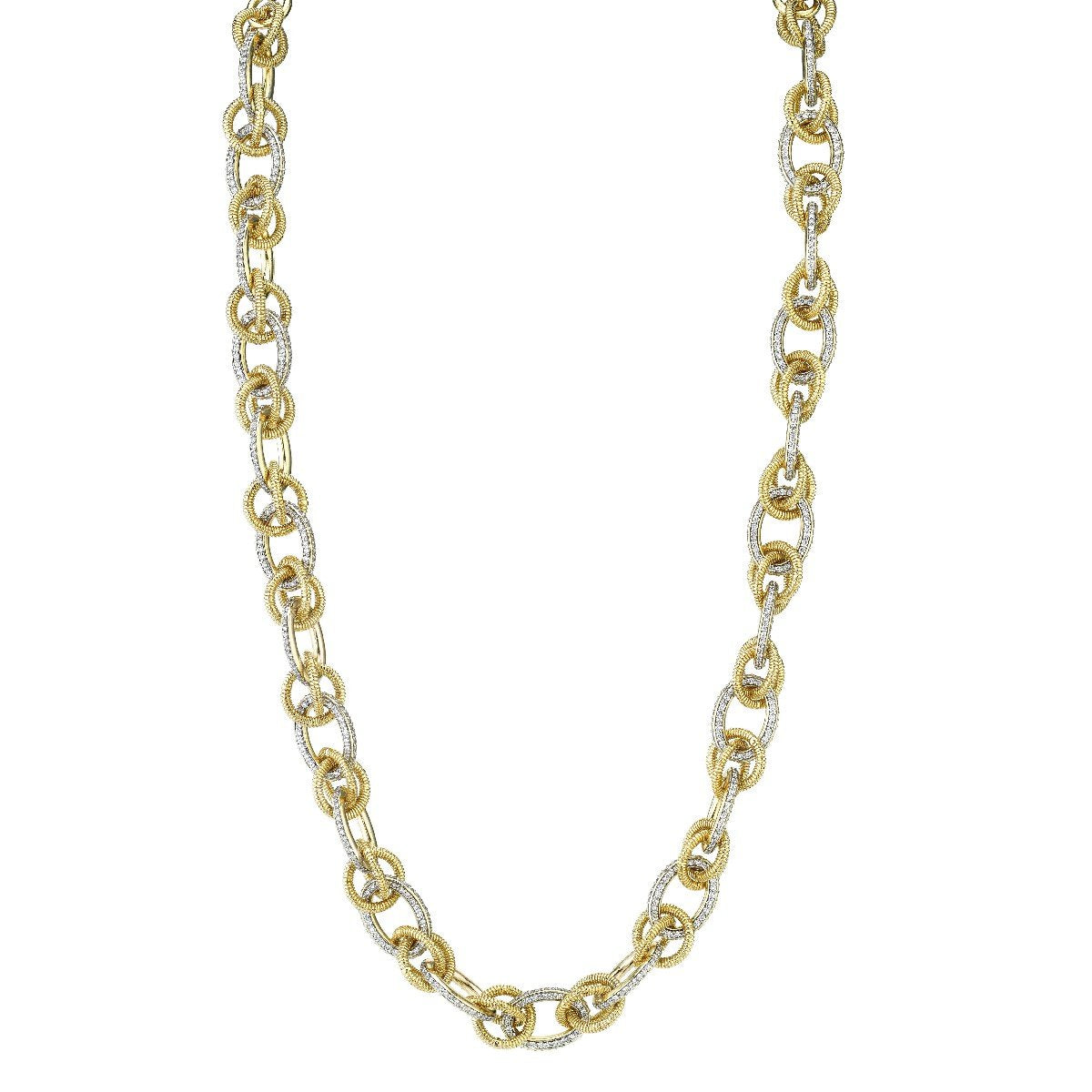 Gold Strie And Diamond Link Necklace