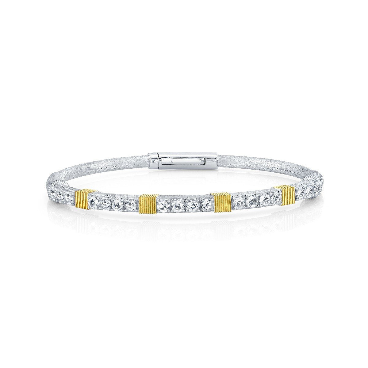 White Topaz Sterling Silver Bracelet With Yellow Gold Strie Stations