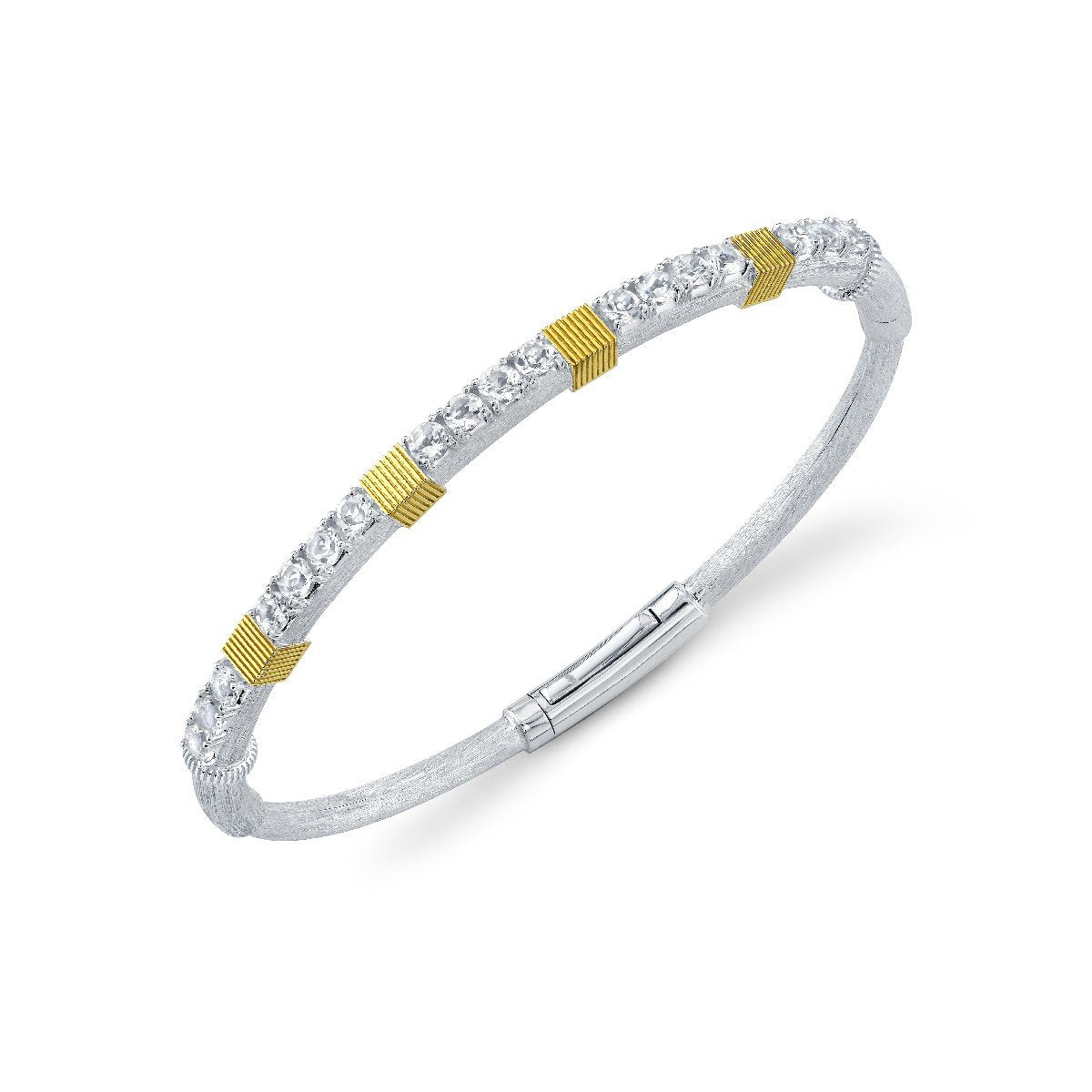 White Topaz Sterling Silver Bracelet With Yellow Gold Strie Stations